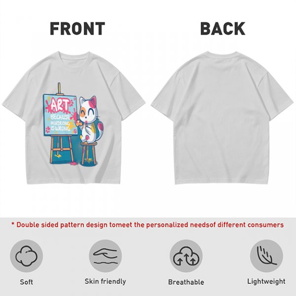 Olive T-Shirt With Cute Artist Cat Art Because Murder Is Wrong Print