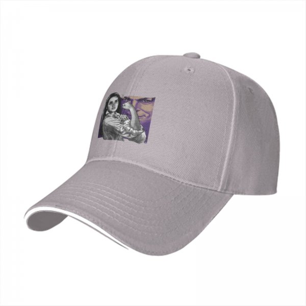 Black baseball cap with flexing woman and man face graphic