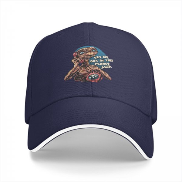 Black baseball cap with E.T. 'Get Me Out Of This Planet ASAP' print