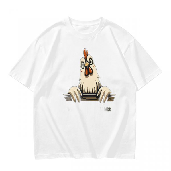 Olive T-Shirt With Surprised Peeking Chicken Graphic And Me? Text