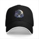 Black Baseball Cap With Night City Black Cat Crescent Moon Skull Art