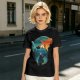 Olive green t-shirt with fantasy warrior silhouette graphic