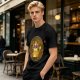 Olive T-Shirt With Flaming Royal Cat Portrait Print