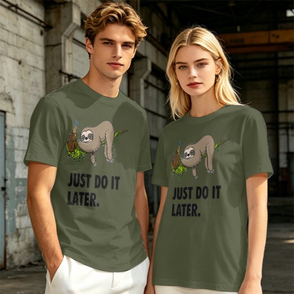Olive Sloth 'Just Do It Later' Graphic T-Shirt