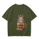 Olive t-shirt with cute Baphomet coffee magic print