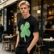 Olive Green T-Shirt With St. Patrick's Day Four-Leaf Clover Art