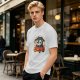 Olive T-Shirt With Cartoon Penguin Driving Car 'My Destination?' Print
