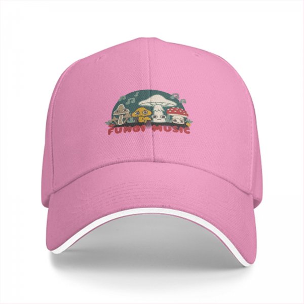 Black baseball cap with cute fungi music graphic design