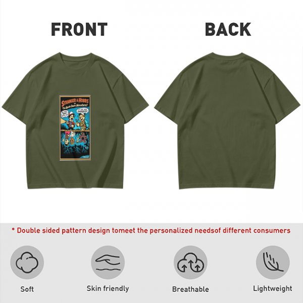 Olive T-Shirt with Stranger Hobbs Upside Down Comic Print