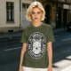 Olive t-shirt with 'Embrace the Existential Dread' screaming cat graphic
