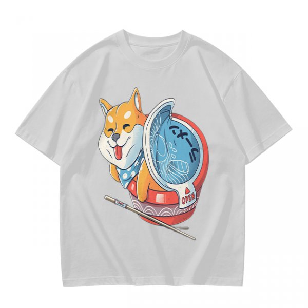 Olive T-shirt with Shiba Inu in Ramen Cup Graphic