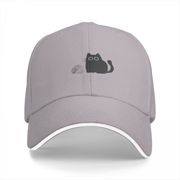 Black baseball cap with minimalist grey cat graphic