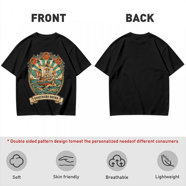 Olive T-shirt with Pirate Ship Homeward Bound Tattoo Style Print