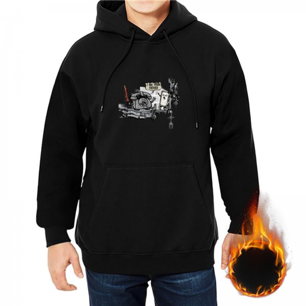 Black hoodie with vintage telephone graphic print