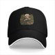 Black baseball cap with skeleton holding coffee and plants design