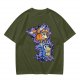 Olive green t-shirt with cartoon characters in cosplay graphic