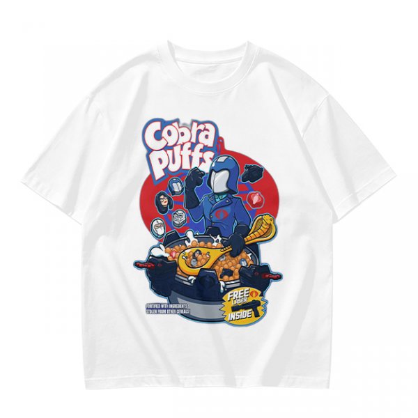 Cobra Puffs Cereal Parody T-Shirt with Villain Graphic