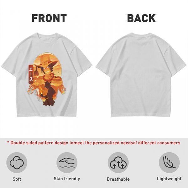 One Piece Portgas D. Ace Graphic Olive T-Shirt