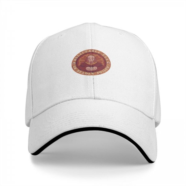 Black baseball cap with 'Delectable Tea or Deadly Poison' graphic