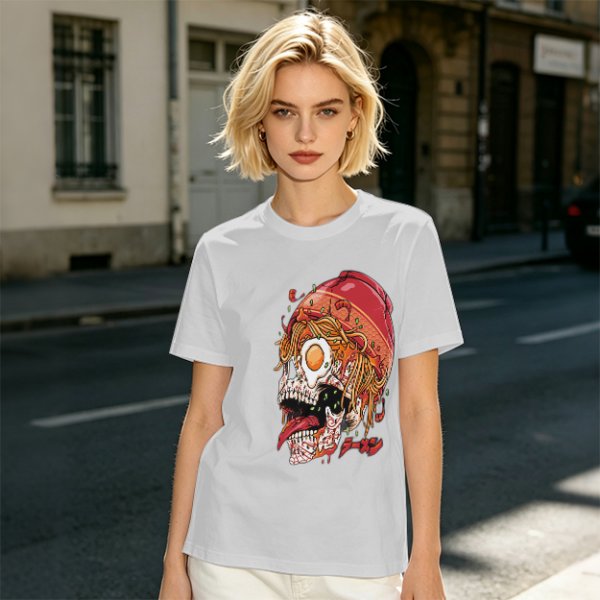 Olive T-Shirt With Ramen Skull Graphic Print