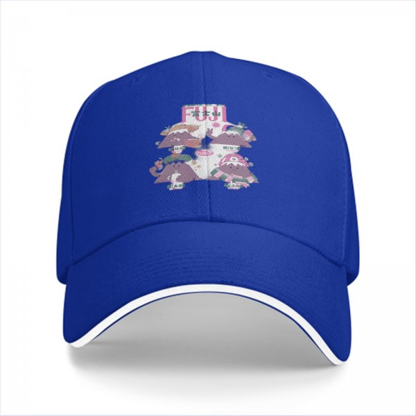 Black baseball cap with cute Mount Fuji character graphic design