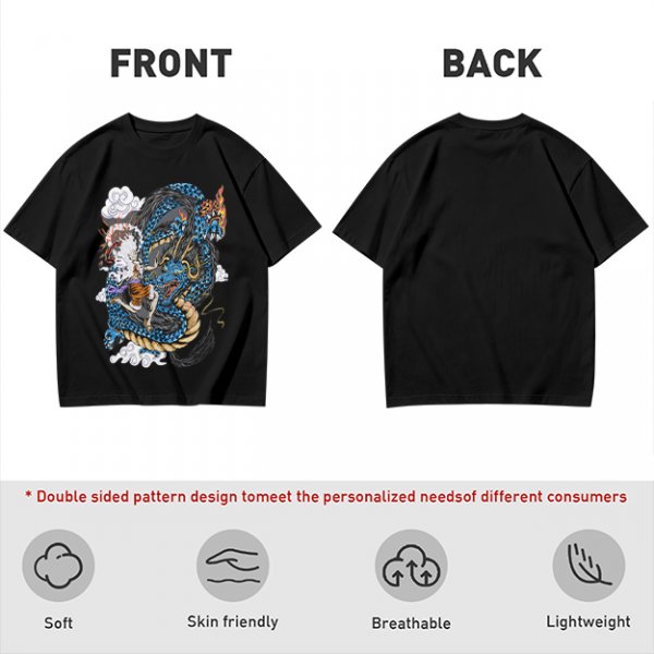 Olive Anime Dragon Graphic Short Sleeve T-Shirt