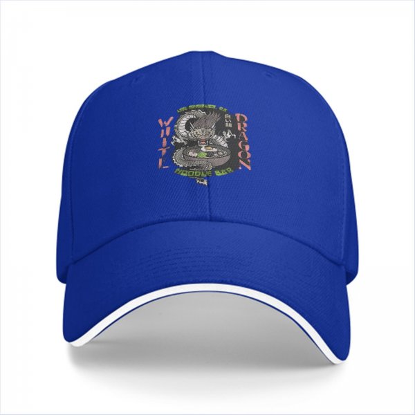 Black baseball cap with White Dragon Noodle Bar graphic design