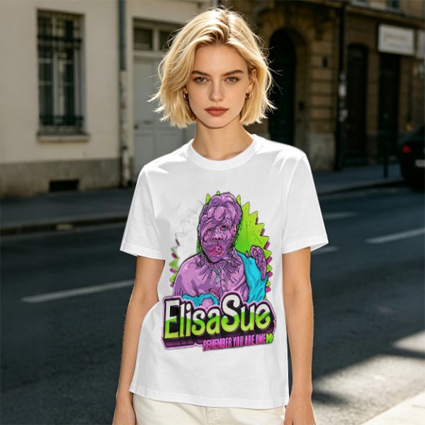 Olive Graphic T-Shirt With ElisaSue Artwork And Slogan