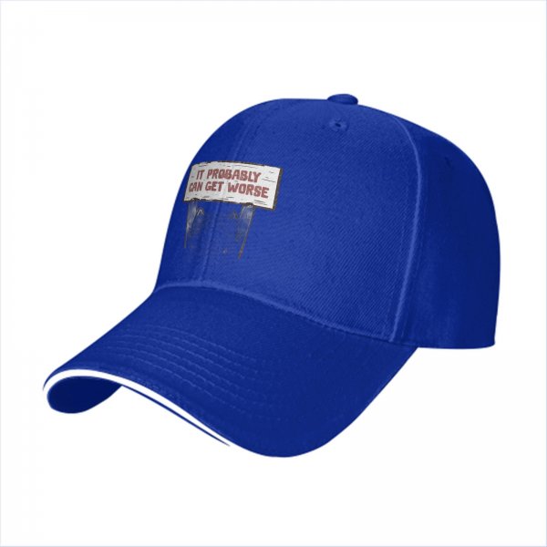 Black baseball cap with 'It Probably Can Get Worse' graphic print