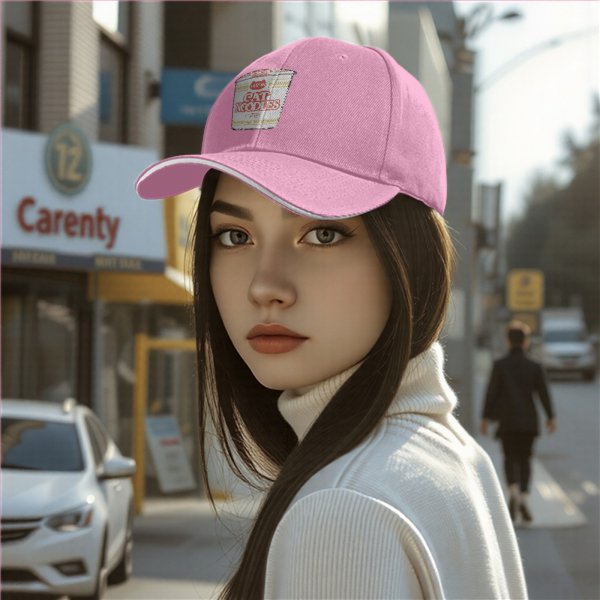 Black Baseball Cap With Cat Noodles Cup Graphic Print