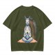 Olive T-Shirt With Meditating Llama Rainbow Graphic