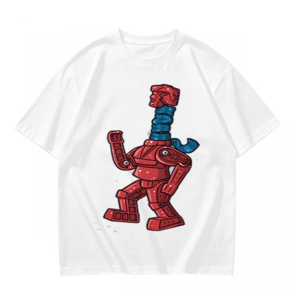 Olive Green T-Shirt with Retro Robot Graphic Print