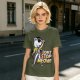 Olive graphic t-shirt with cat Freddie Mercury 'Don't Stop Meow' print