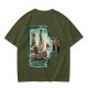 Olive T-Shirt With Pirate Ship In Glass Jar Artwork