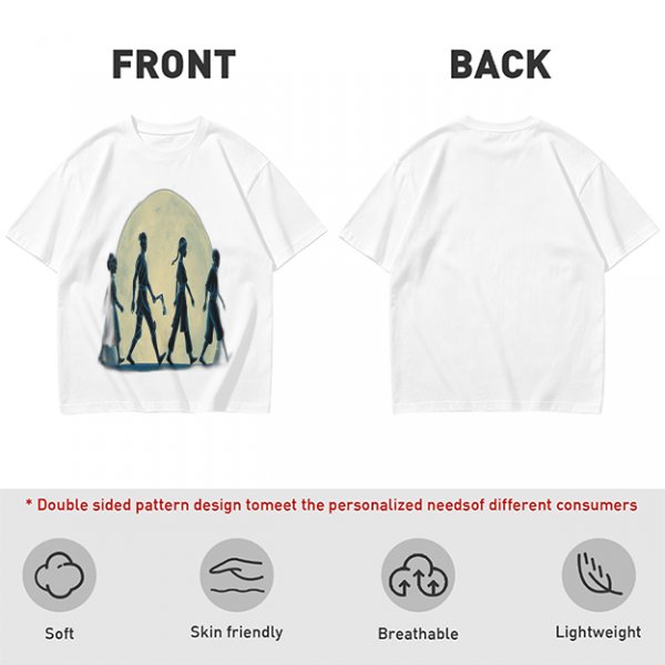 Olive T-shirt with Walking Silhouettes Under a Large Moon