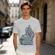 Olive T-Shirt With Embarrassed Gray Cat Graphic Print