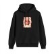Black Hoodie with Retro Pizza Themed Graphic Print