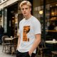 Olive T-Shirt with Cat-Themed Rock Band Concert Poster Print