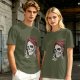 Olive Graphic T-Shirt with Skull and 'I Love My Job' Print