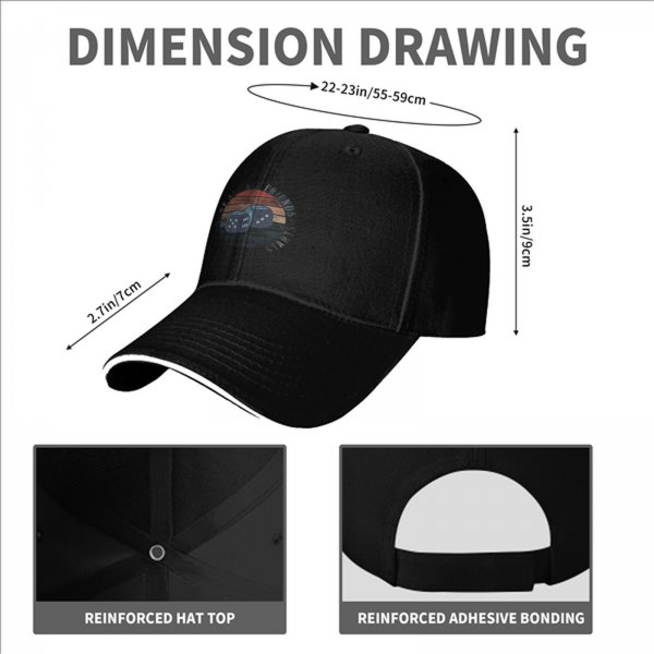 Black baseball cap with retro sunset and dice graphic