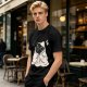 Olive T-shirt with Cute Black Cat Wrapped in Blanket Graphic
