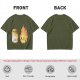 Olive T-Shirt With Cute Roasted Marshmallow And Fire Graphic