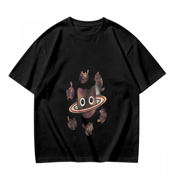 Olive T-Shirt With Saturn Cat And Kittens Space Print