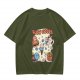 Olive green graphic t-shirt with slow foods animal fast food mashup print