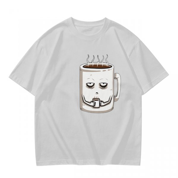 Oversized Army Green T-Shirt With Tired Coffee Mug Graphic