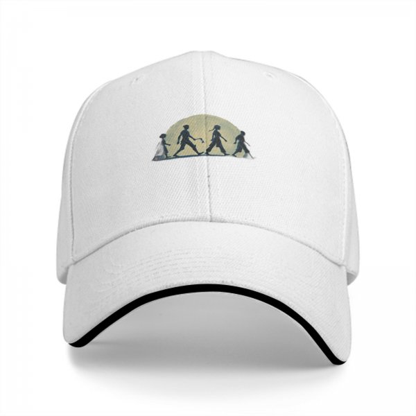 Black baseball cap with walking silhouettes against a moon backdrop