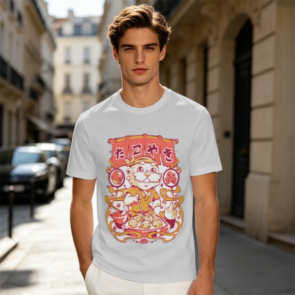 Olive T-Shirt with Cute Takoyaki Chef Graphic Print