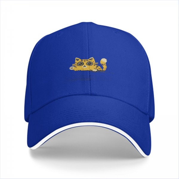 Black Baseball Cap With Cute Peeking Cat Graphic