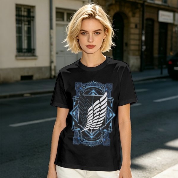 Olive T-Shirt With Attack on Titan Survey Corps Wings Print
