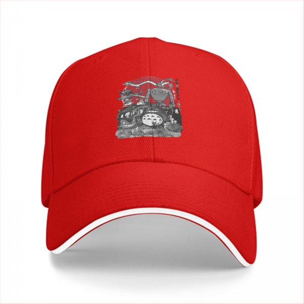 Black Baseball Cap With Studio Ghibli Inspired Anime Art Print